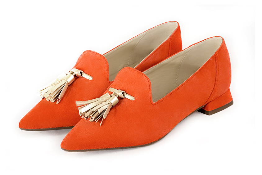 Mocassin femme orange cl mentine et or dor Mocassin avec des